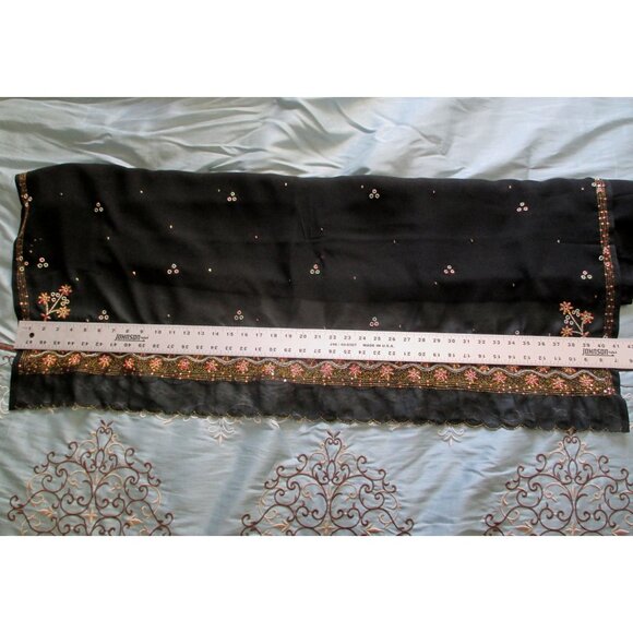 Indian Saree Black Chiffon with Choli Blouse Kundan Beaded Stone Work Vintage - Picture 5 of 11